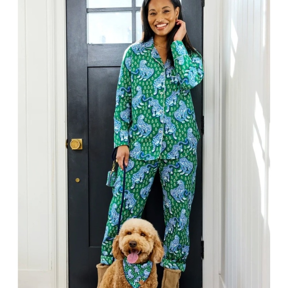 Printfresh X Pencil & Paper Co Cotton Poplin Pajama Set in Green Tiger Queen